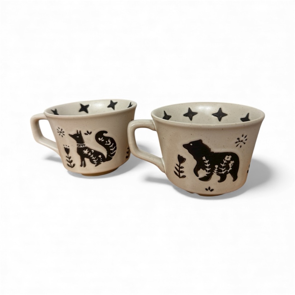Set of 2 Stoneware Mugs— Fox & Bear Design, Nature Inspired (12 oz) - Picture 2 of 7